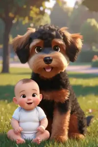 baby with dog