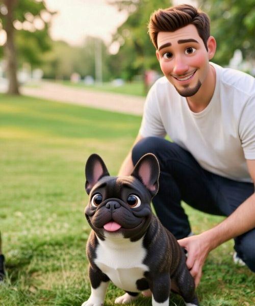 Men with frenchbulldog